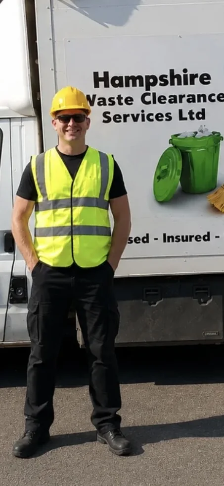 Jason, owner of Hampshire Waste Clearance Services, standing beside the company's branded waste clearance truck.